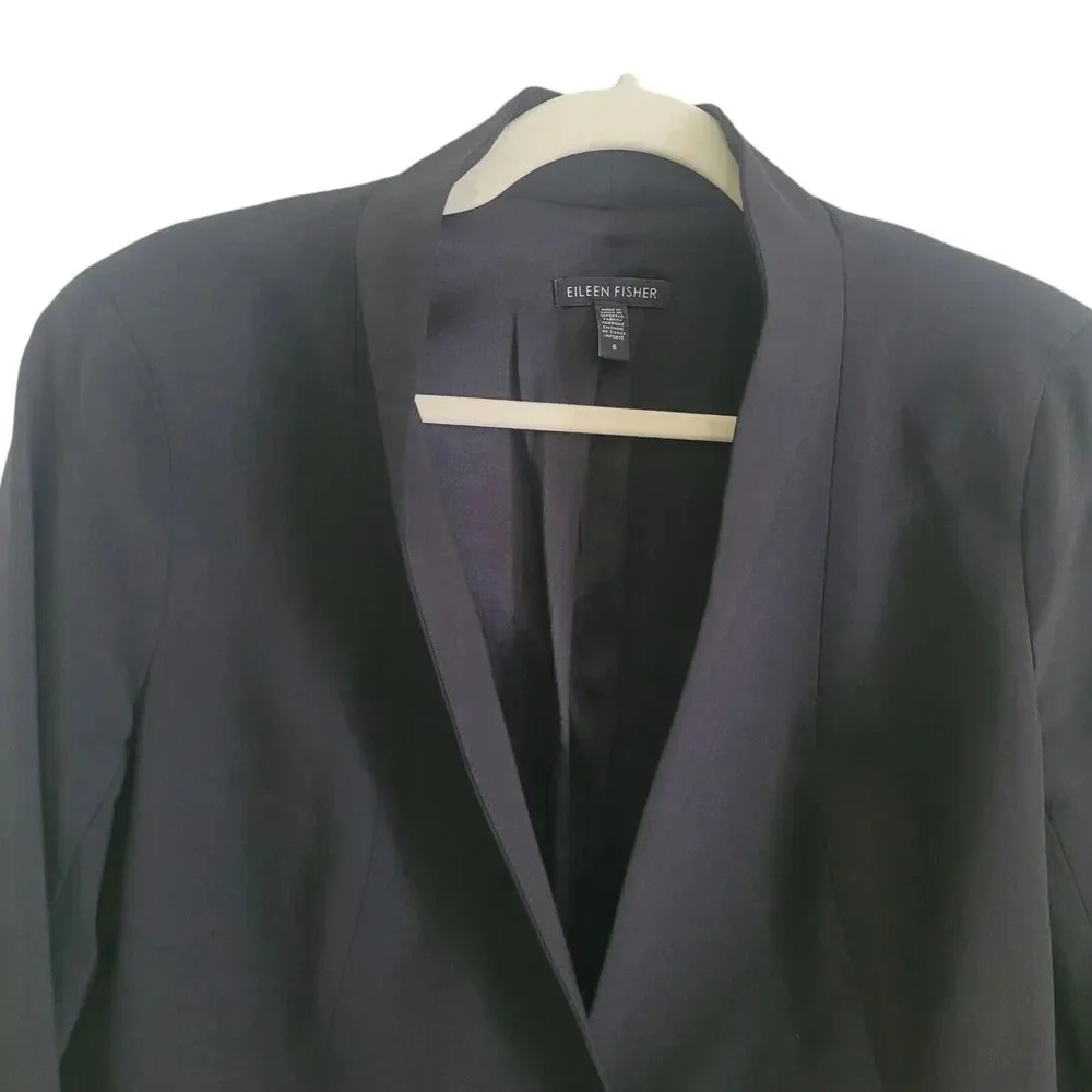 Eileen Fisher Tropical Suiting‎ Blazer Jacket Women's Size 6 Black Wool Blend